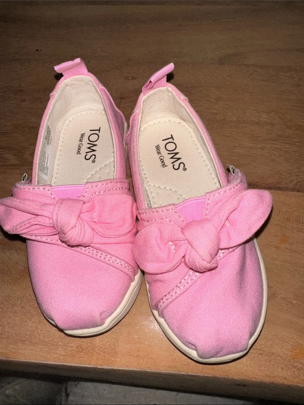 Toms Girls Pink Canvas Knot-Top Slip-On Moccasins Flats